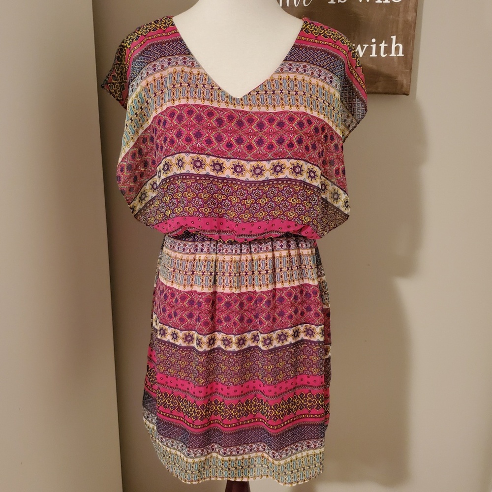 Francesca's Buttons Multi Colored Patterned Dress - image 1